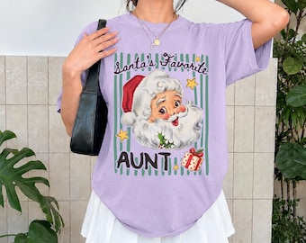 Santa's Favorite Aunt Shirt, New Aunt Pregnancy Announcement Gift, Christmas Gift for Aunts, Auntie Sweatshirt, Retro Santa Tee, Aunts Gifts