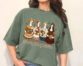 Hispanic Heritage Month Teacher's shirt, Hispanic Culture Tshirt, Bilingual Teacher Gift, Spanish Teacher Shirt, Folk Art Goose Shirt,