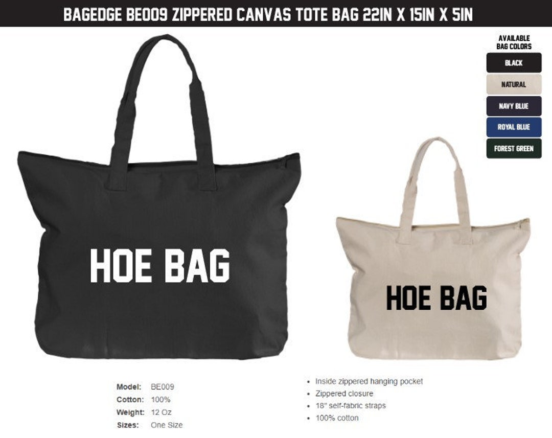 Hoe Bag Black Zippered Canvas Tote Overnight Bag Weekender Etsy