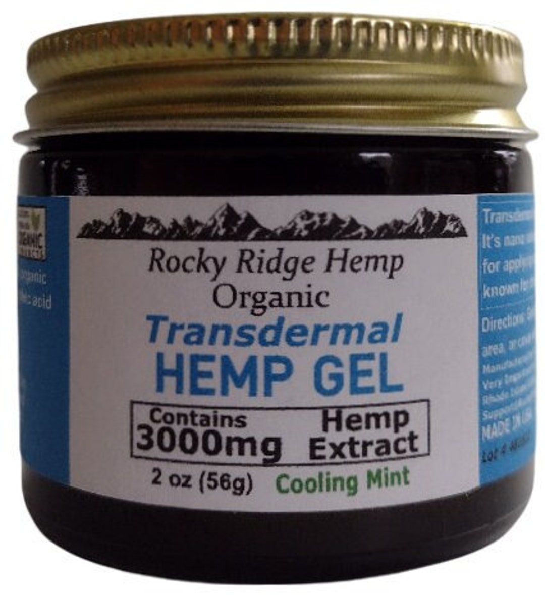 3000mg Organic Rocky Ridge Cooling Transdermal Hemp Gel Salve MADE IN