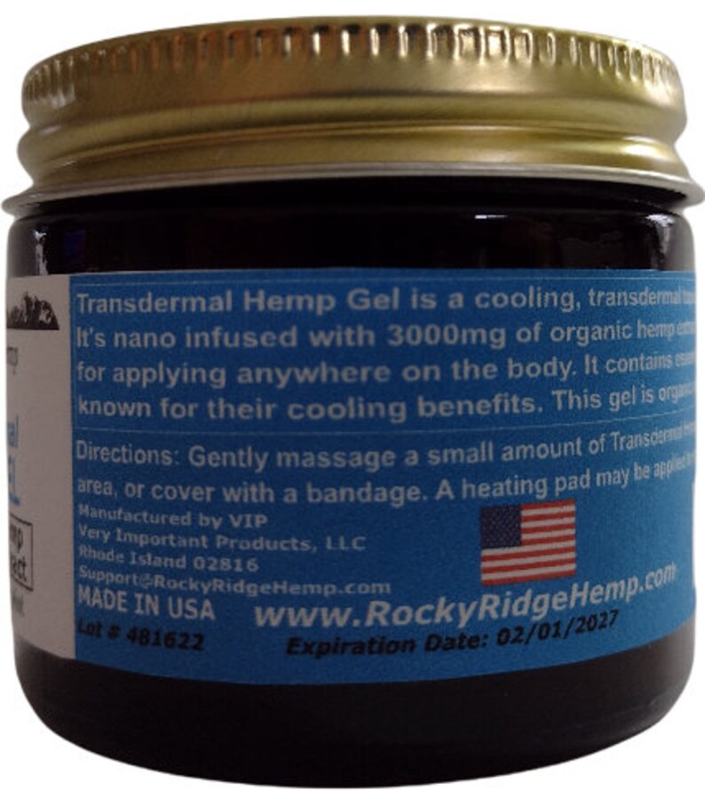3000mg Organic Rocky Ridge Cooling Transdermal Hemp Gel Salve MADE IN