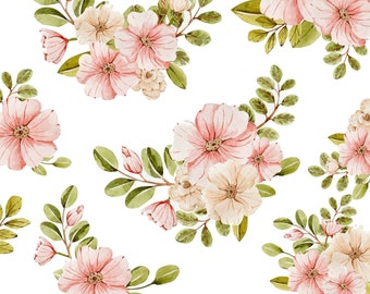 Clipart. Watercolor floral flower bouquets, spring flowers. Digital clipart png