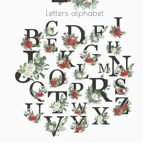 Clipart watercolor winter alphabet, christmas watercolor letters png, vinter  lettering, christmas lett Digital PNG