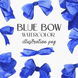 Watercolor clipart blue bows. Clipart- PNG Birthday party decoration. Digital