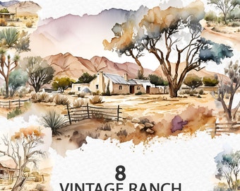 Desert ranch watercolor, desert watercolor, desert house. PNG clipart