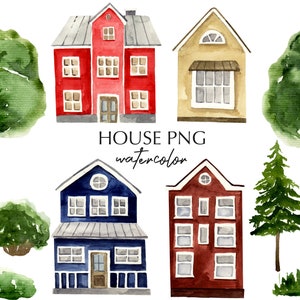 Watercolor houses clipart. house illustration, cozy vintage house png- Digital clipart Png