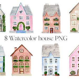 Clipart. Watercolor colorful houses. Digital Clipart Png