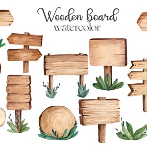 Watercolor wooden flowers clipart PNG. Wooden pointer, board