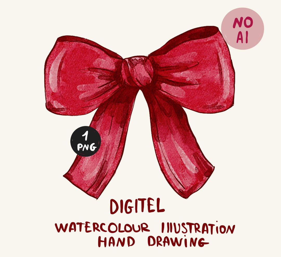 Red Cute Bow Watercolor Illustration Png Hand Drawing - Etsy