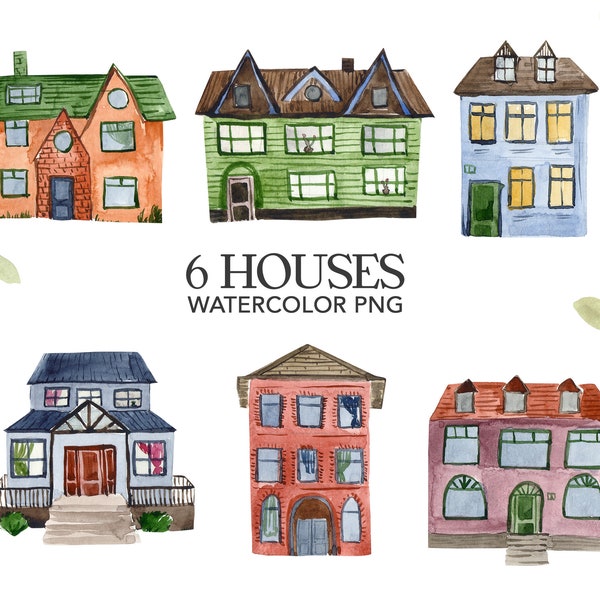 Watercolor houses clipart. house illustration, cozy vintage housepng- Digital clipart Png
