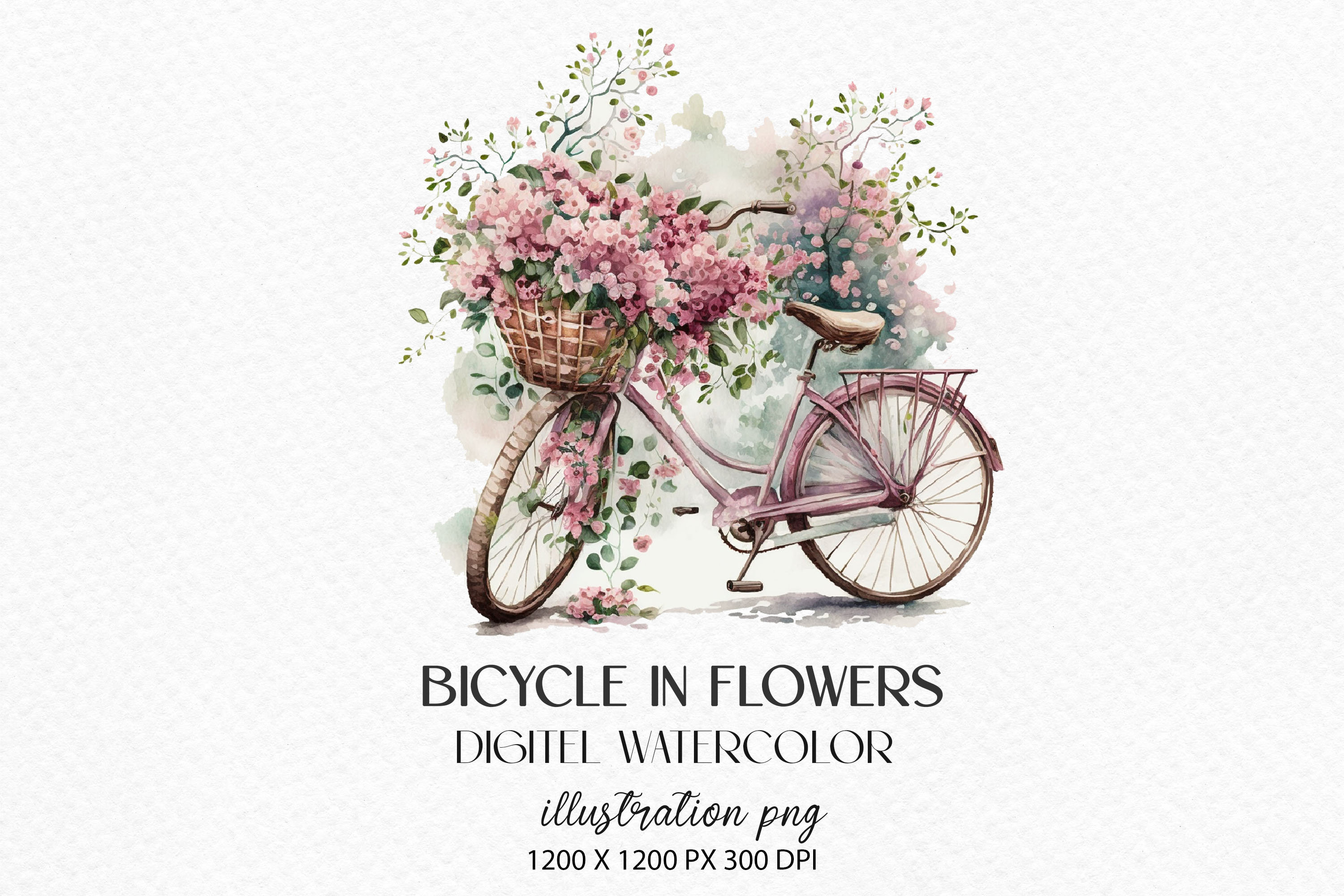 Watercolor Bicycle With a Basket and Flowers Spring Etsy