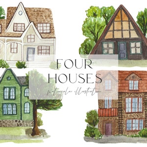 Watercolor houses, house illustration, cozy vintage house, watercolor house png, digital clipart png