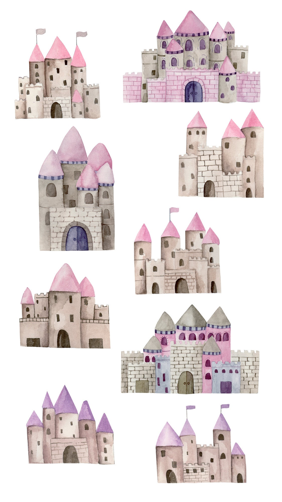 Clipart. Watercolor Magic Castles in Pink. PNG Digital Clipart - Etsy UK