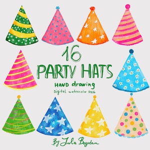 Watercolor party hats Clipart, Birthday Hats clipart, Rainbow clipart, Hand Painted PNG
