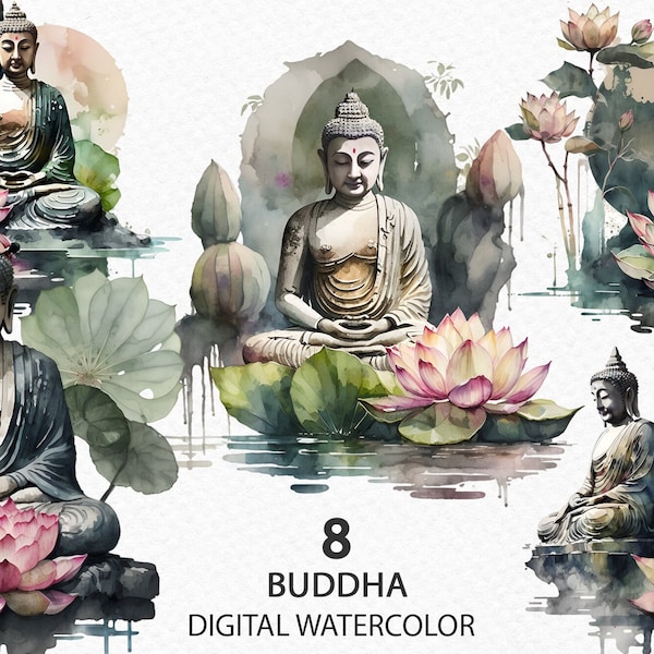 Watercolor buddha statue with lotus Clipart PNG