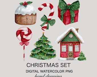 Watercolor clipart, Christmas png, holiday png, digital download, Christmas sublimation