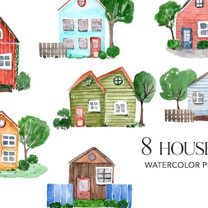 Watercolor houses clipart. house illustration, cozy vintage house png- Digital clipart Png