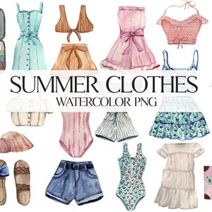 Clipart. Watercolor summer clothes PNG. Digital Clipart