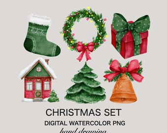 Watercolor clipart, Christmas png, holiday png, digital download, Christmas sublimation