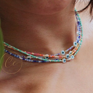 Dainty Evil Eye Choker Necklace, Minimalist Seed Bead Necklace / Choose your Style / Please ask for wholesale prices