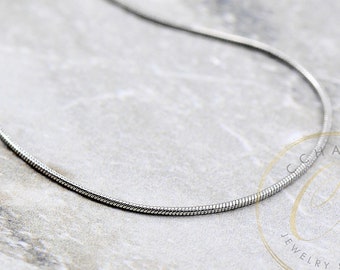 Finished Necklace Chain, Rhodium Plated 1.2mm Snake Chain 14" 16" 18" 20" 24" 30" 34" / CHNF-R08
