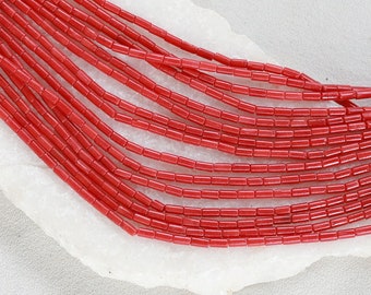 2x4mm Red Coral Mini Tube Beads, 1 Strand 16" Inches 85 pcs / CRL-R08