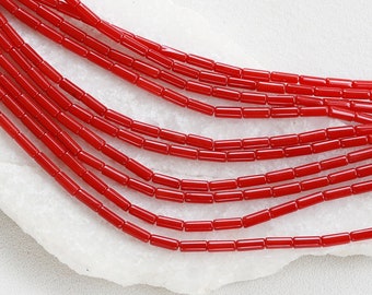 2.5x7mm Red Coral Mini Tube Beads, 1 Strand 16" Inches 55 pcs / CRL-R09