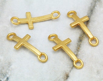 Gold Plated Cross Charm, 20mm Metal Cross Pendant 5 pcs / GPY-472