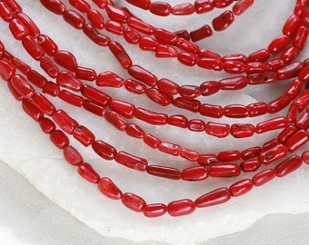 Red Coral Bamboo Nugget Beads 7-10mm, 1 Strand 16" Inches / CRL-R02