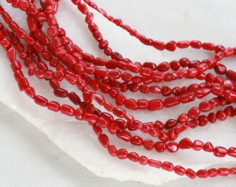 4-6mm Red Coral Nugget Beads, 1 Strand 16" Inches / CRL-R04