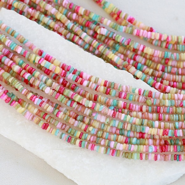 4mm Soft Multicolor Heishi Shell Beads, Mini Disc Rondelle Shell Beads / SHS4-03