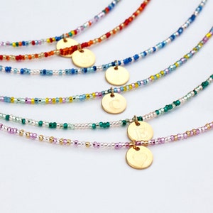 Gold Initial Necklace, Dainty Seed Bead Choker / Create your own colour combination / Please ask for wholesale prices