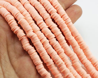 6mm Light Coral Heishi Disc Beads, Surfer Necklace Heishi Beads, 1 Strand Fimo Record Beads, Colorful Polymer Clay Crafting Beads / FD6-49