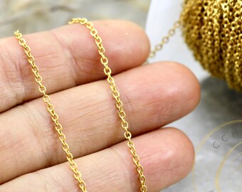 Gold Plated Cable Chain, 1.6mm Brass Soldered Jewelry Chain 1 Meter / CHN-G18