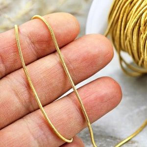 Gold Plated Snake Chain, 1.2mm Round Snake Brass Jewelry Chain 1 Meter / CHN-G08
