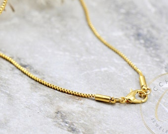 Finished Necklace Chain, Gold Plated Tiny 1.2mm Box Chain 14" 16" 18" 20" 24" 30" 34" / CHNF-G09