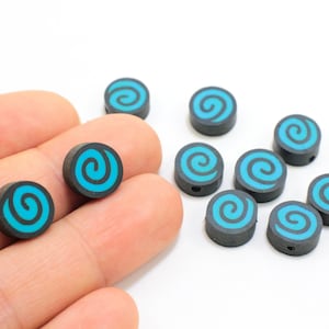 Spiral Polymer Clay Beads, 10mm Round Shape Fimo Beads 25 pcs / FP-24