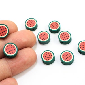Watermelon Polymer Clay Beads, 10mm Fimo Fruit Beads 25 pcs / FP-04