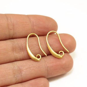 4 pcs Earring Hooks, 20mm Matte Gold Plated Brass Earring Components / EF-M05