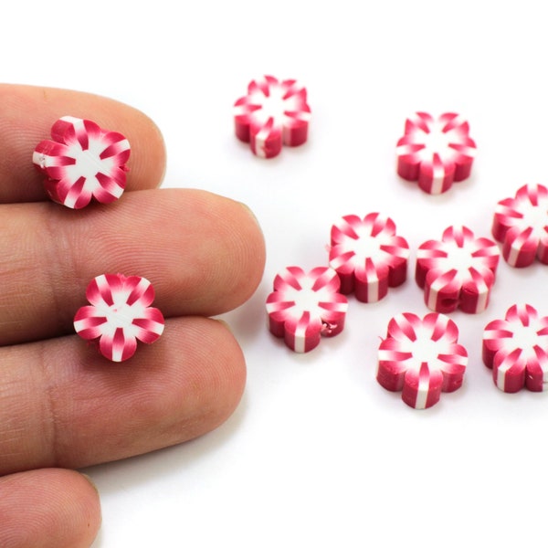 Fleur rouge, perles en pâte polymère, forme de marguerite 10 mm 25 pcs / FP-39