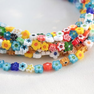 6mm Flower Murano Style Glass Bead, Flat Flower Shape Millefiori Beads / GBFM-5