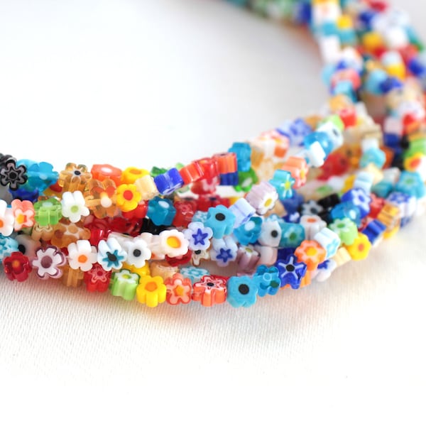 4mm Flower Murano Style Glass Bead, Flat Flower Shape Millefiori Beads / GBFM-4