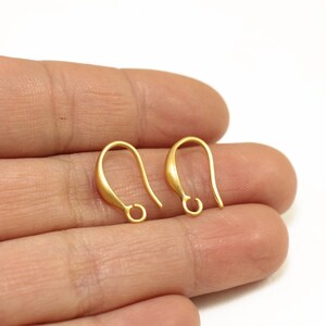 4 pcs Earring Hooks, 15mm Matte Gold Plated Brass Earring Components / EF-M04