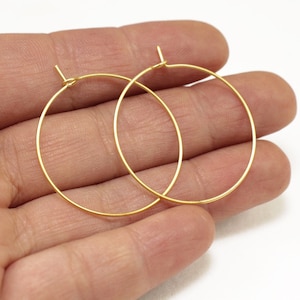6 pcs Circle Earring Hooks, 30mm Round Matte Gold Plated Brass Earring Components / EF-M02