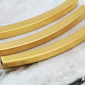 Gold Plated Curved Tube Bar, 50mm Brass Square Tube Bar Charm 2 pcs / GPY-442