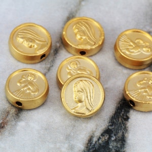 Gold Plated Virgin Mary Charm, 9mm Metal Holy Virgin Mother Charm 5 pcs / GPY-409