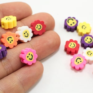 Colourful Smile Polymer Clay Beads, 10mm Daisy Shape Fimo Beads 25 pcs / FP-26