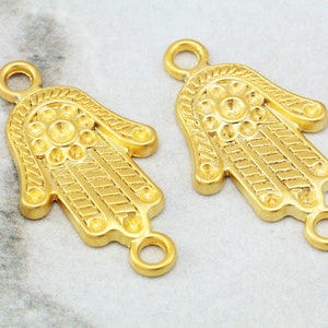 30mm Hamsa Charms, Matte Gold Plated Metal Fatima Hand 5 pcs / GPY-188