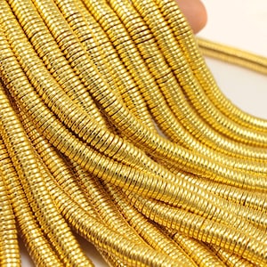 4mm 6mm Hematite Heishi Disc, Gold Colour Rondelle Hematite Bead 1 Strand 150 Beads / HBY-099