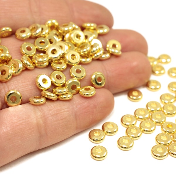 6mm Heishi Disc Bead, Gold Colour Brass Rondelle Spacer Bead 25 pcs / GPY-469